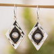 Vintage Inlaid Pearl Silver Earrings