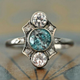 Ring with Blue and White Crystals in Vintage Silver