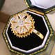 Ring with Crystalline Flowers in Vintage Look