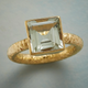 Vintage Square Ring with Green Crystal, Gold Plated