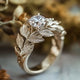 Exotic Ring with White Crystal and Leaf Silver