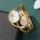Glowing Zirconia Ring with Wave Pattern in Gold