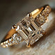 Gold ring with white glass and zirconia
