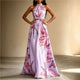 Damen Maxikleid Mit Blumenprint Und Hoher Taille Rosa