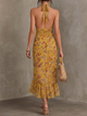 Damen Midikleid Mit Blumenprint Und Neckholder Gelb