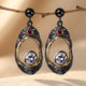 Black Gold Textured Oval Crystal Dangle Earrings