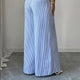 Damen Leinenhose Gestreift Mit Hohem Bund